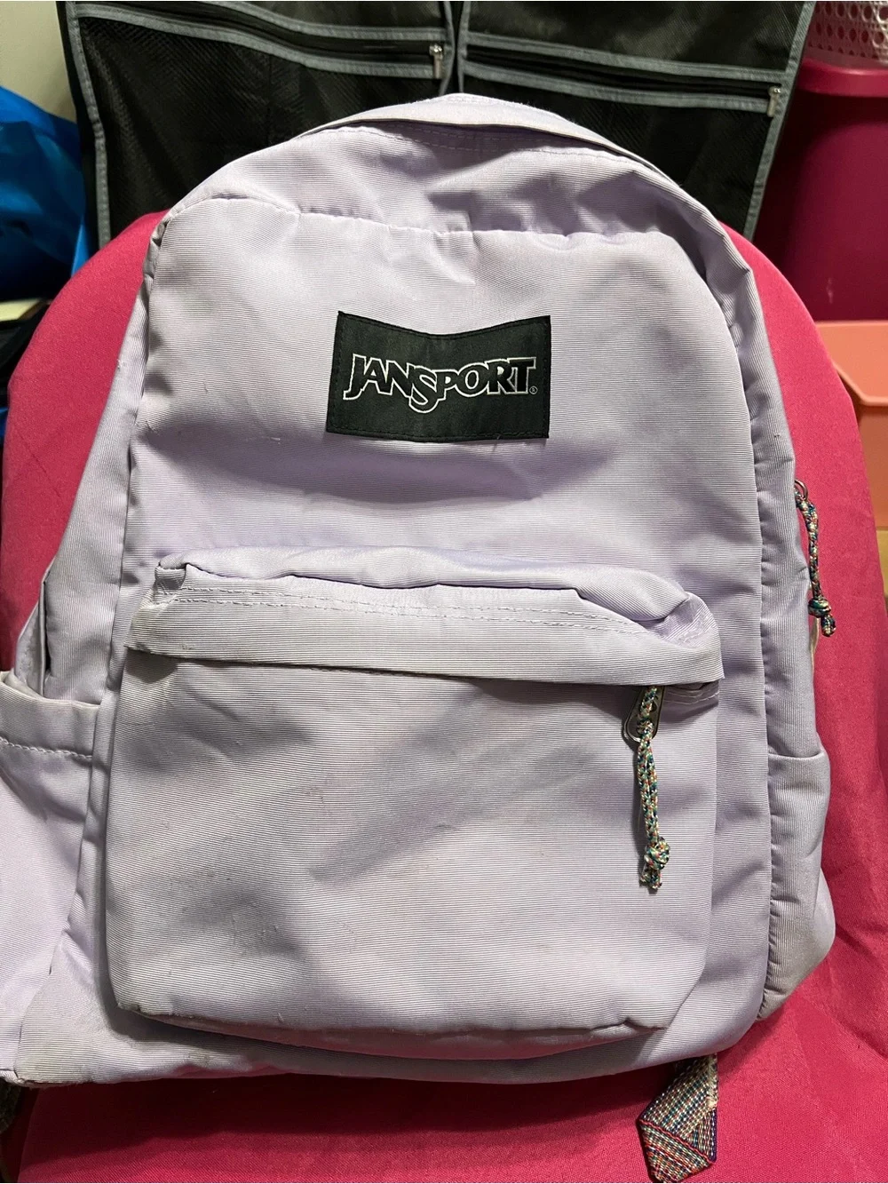 Jansport Light Lavender Classic Backpack with Multicolor Zipper Pulls